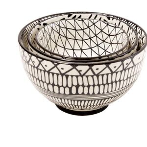 SHORT ST_ORIES Geometric Black and White Ceramic Bowl Set of 3  Price: $25.00